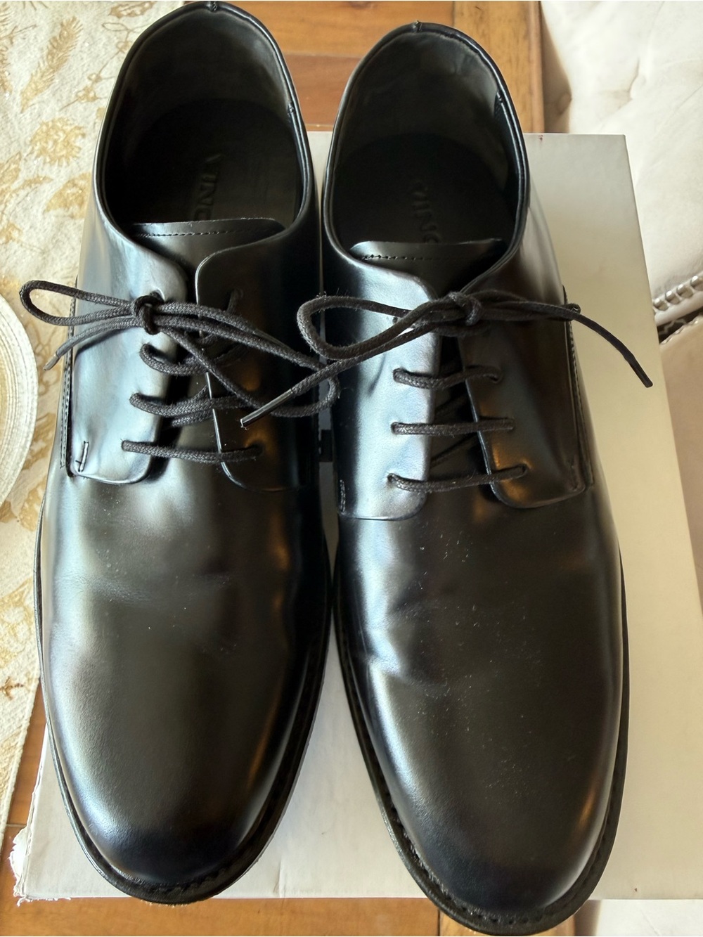 Vince Black Leather Derby Oxfords